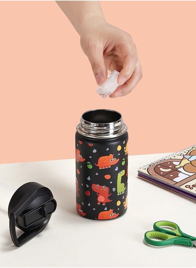 LAWAZIM Stainless Steel Children's Water Bottle -Black with Dinosaur Pattern- Insulated 12 oz Kids Drinking Bottle with BPA-Free Leak-Proof Lid - for School Travel Outdoor Activities and Everyday Use  - Image 5