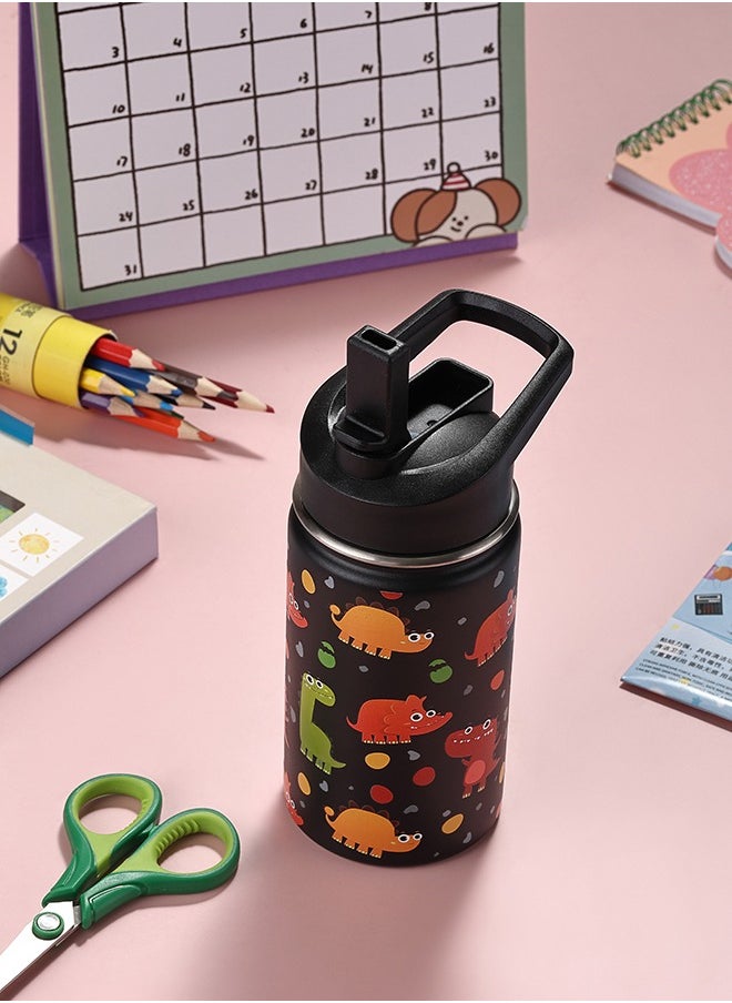 LAWAZIM Stainless Steel Children's Water Bottle -Black with Dinosaur Pattern- Insulated 12 oz Kids Drinking Bottle with BPA-Free Leak-Proof Lid - for School Travel Outdoor Activities and Everyday Use  - Image 3