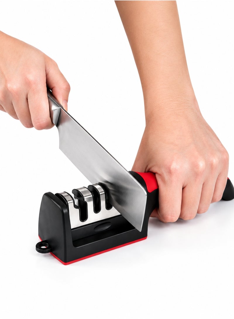 Handheld 4‑in‑1 Knife Sharpener, Stainless Steel 4 Stage Whetstone for Kitchen Knives, Serrated Blades & Scissors - Image 1