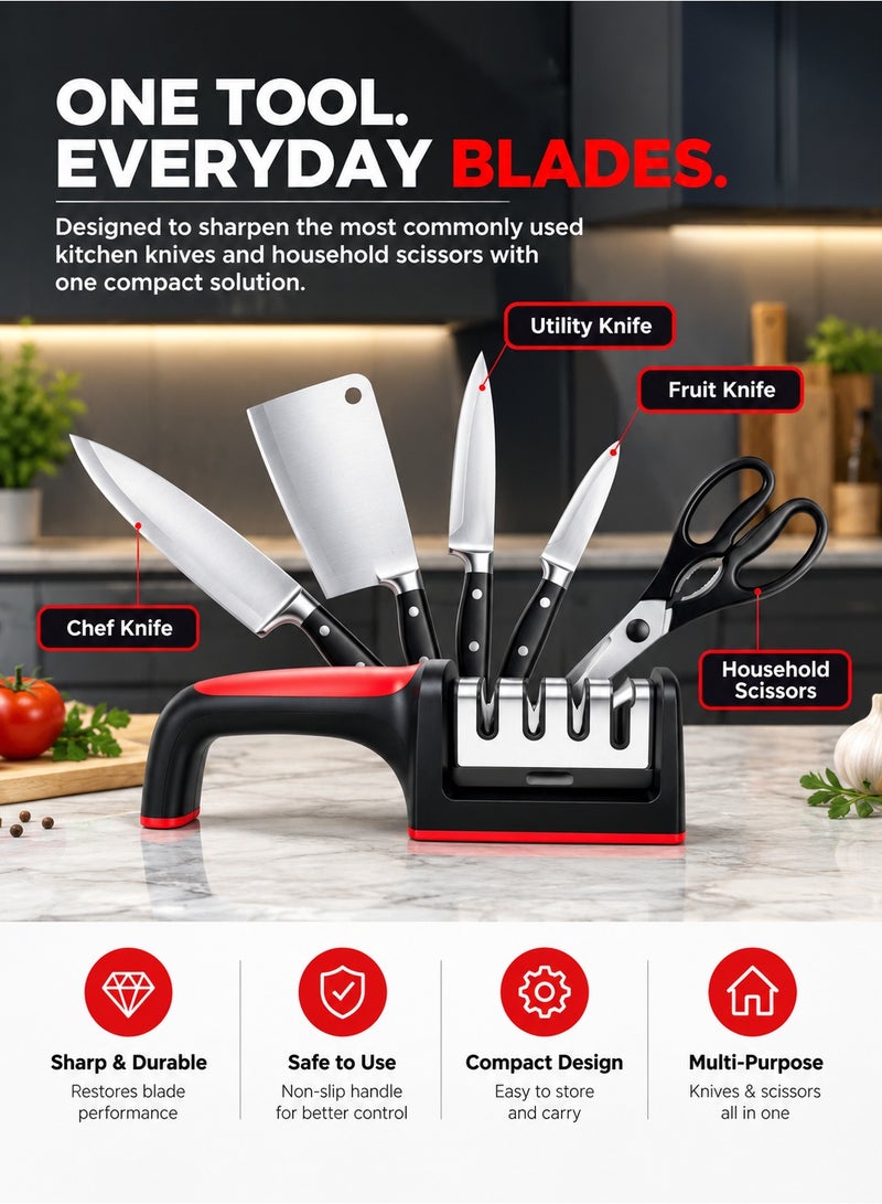 Handheld 4‑in‑1 Knife Sharpener, Stainless Steel 4 Stage Whetstone for Kitchen Knives, Serrated Blades & Scissors - Image 4