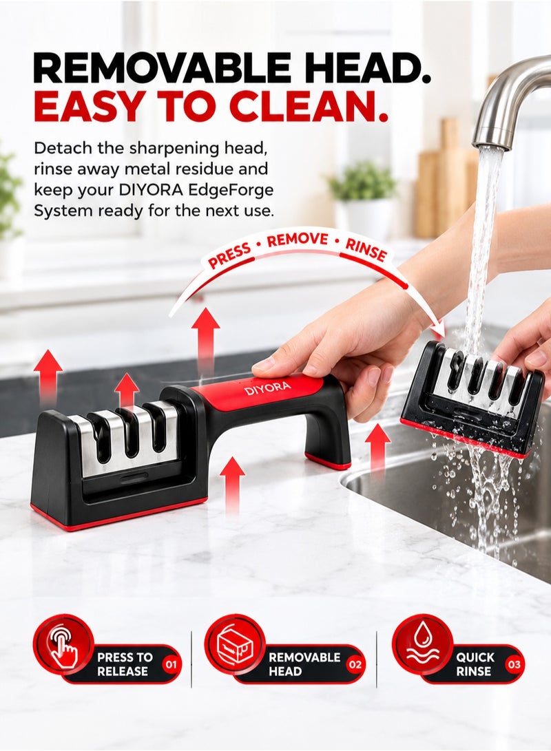 Handheld 4‑in‑1 Knife Sharpener, Stainless Steel 4 Stage Whetstone for Kitchen Knives, Serrated Blades & Scissors - Image 5