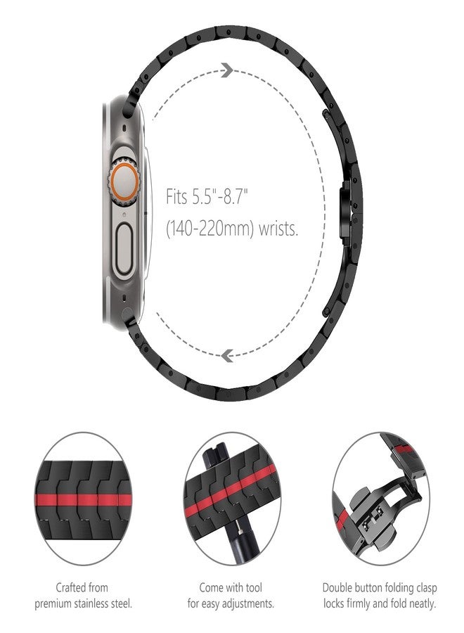 NewWays Metal Band Compatible with Apple Watch Band Ultra 2 49mm Series 10 46mm Series 9 Series 8 Series 7 45mm 44mm SE 6 5 4 3 42mm iWatch Stainless Steel Link Bands, Black/Red - Image 4