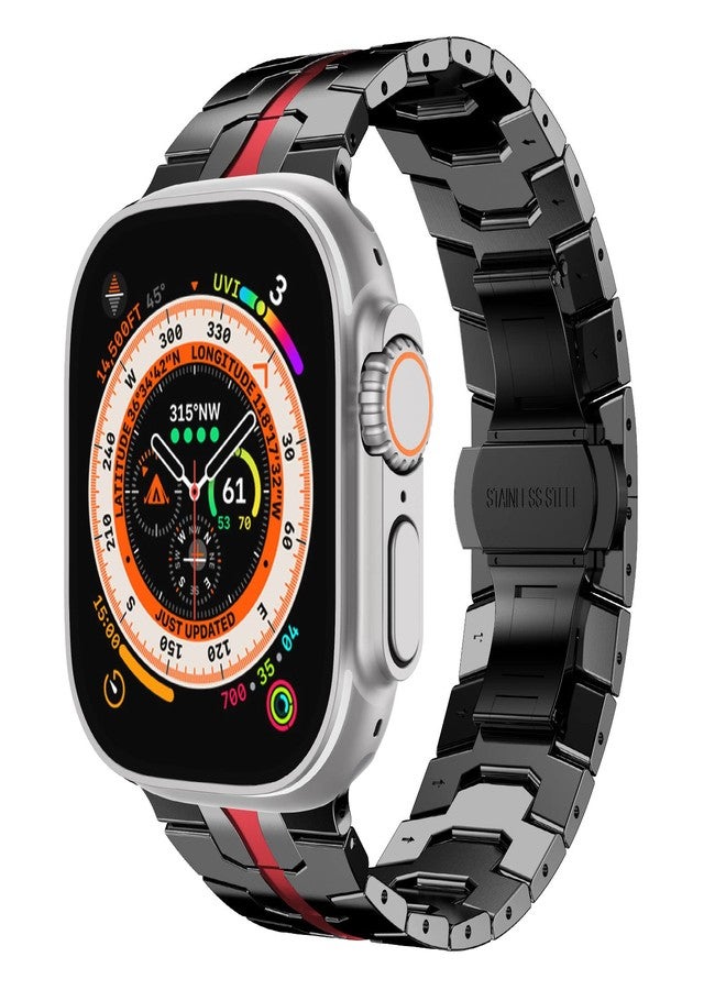 NewWays Metal Band Compatible with Apple Watch Band Ultra 2 49mm Series 10 46mm Series 9 Series 8 Series 7 45mm 44mm SE 6 5 4 3 42mm iWatch Stainless Steel Link Bands, Black/Red - Image 2