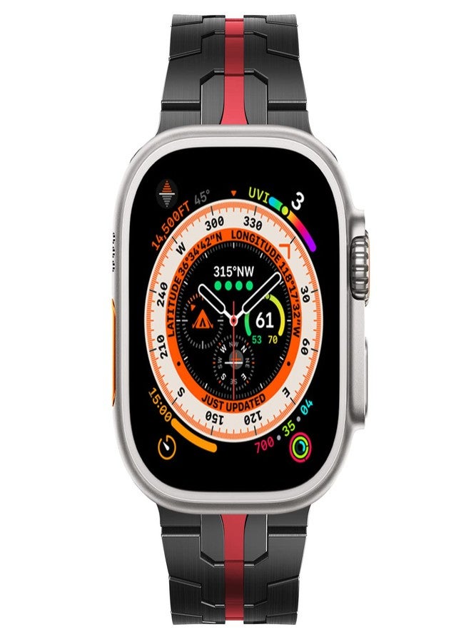 NewWays Metal Band Compatible with Apple Watch Band Ultra 2 49mm Series 10 46mm Series 9 Series 8 Series 7 45mm 44mm SE 6 5 4 3 42mm iWatch Stainless Steel Link Bands, Black/Red - Image 3