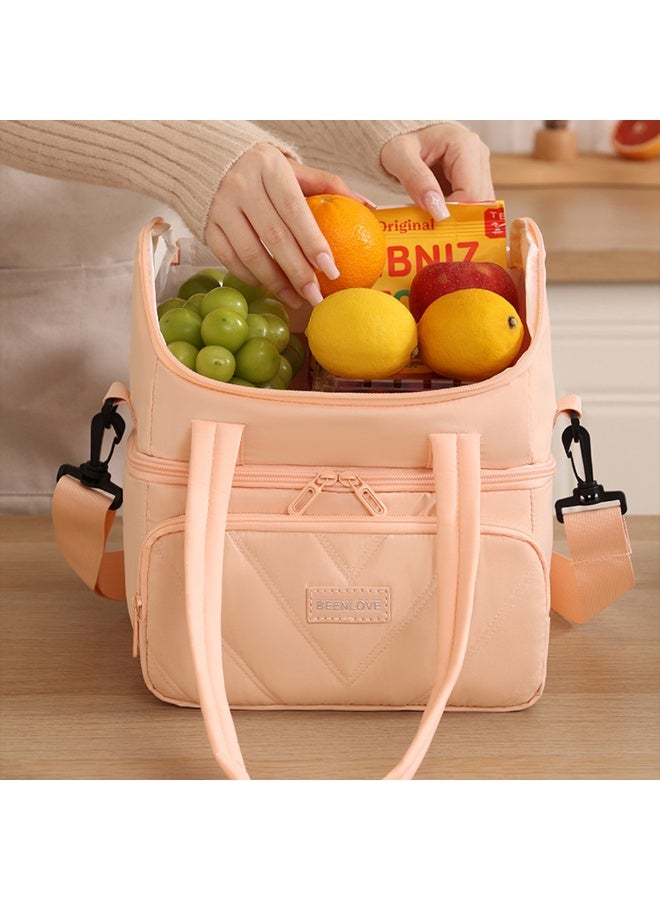Double Layer Large Capacity Lunch Bag For Office Picnic Outdoor Camping With Detachable Shoulder Strap Soft Waterproof Multi-pocket Portable Insulation Lunch Box Tote Bag - Image 2