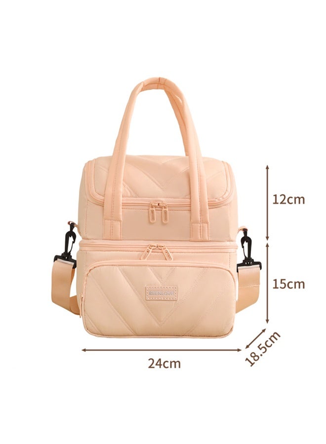 Double Layer Large Capacity Lunch Bag For Office Picnic Outdoor Camping With Detachable Shoulder Strap Soft Waterproof Multi-pocket Portable Insulation Lunch Box Tote Bag - Image 5