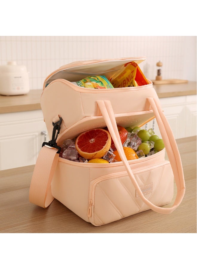 Double Layer Large Capacity Lunch Bag For Office Picnic Outdoor Camping With Detachable Shoulder Strap Soft Waterproof Multi-pocket Portable Insulation Lunch Box Tote Bag - Image 1