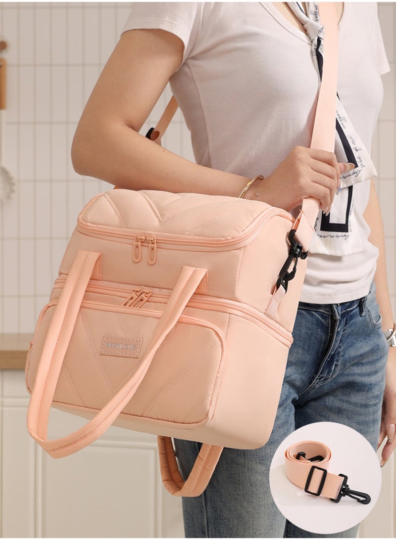 Double Layer Large Capacity Lunch Bag For Office Picnic Outdoor Camping With Detachable Shoulder Strap Soft Waterproof Multi-pocket Portable Insulation Lunch Box Tote Bag - Image 3