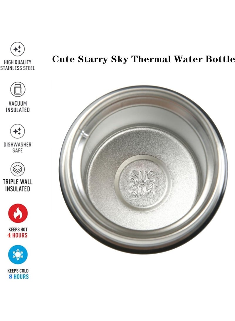 7 oz Starry Sky Thermal Water Bottle with 304 Stainless Steel Vacuum Insulation and Leakproof Design, Black - Image 2