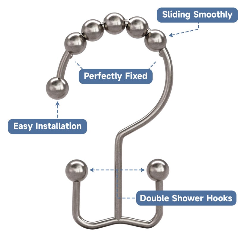 Titanker Shower Curtain Hooks Rings, Rust Resistant Metal Double Glide Shower Hooks Rings for Bathroom Shower Rods Curtains, Set of 12 Hooks - Nickel - Image 4