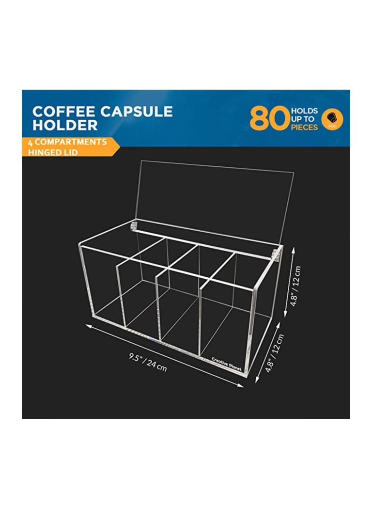 Creative Planet Creative Planet Nespresso Coffee Pod Capsule Holder, Acrylic Kitchen Organizer 4 Compartments with Hinge Lid. Perfect Storage Box (Pack of 2)  - Image 4