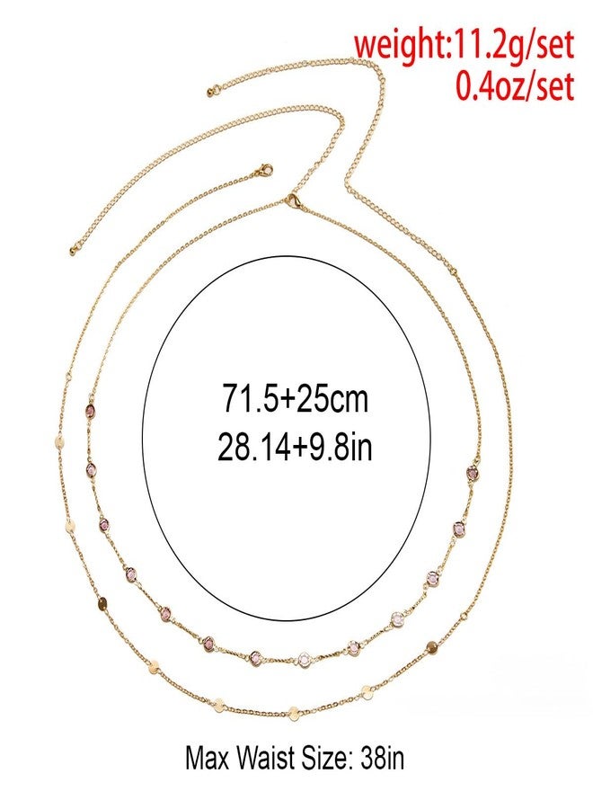 Aaishwarya Set of 2, Minimalist Golden with Red Rhinestones Thin Metallic Layered Waist Chain For Women And Girls | Stylish Kamarband, Hip Chain for Saree & Skirts - Image 5