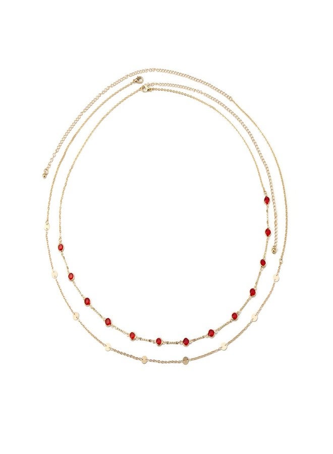 Aaishwarya Set of 2, Minimalist Golden with Red Rhinestones Thin Metallic Layered Waist Chain For Women And Girls | Stylish Kamarband, Hip Chain for Saree & Skirts - Image 1