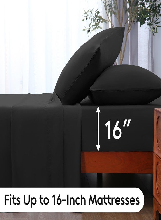 LONAVA Full Sheet Set 4 Pieces, Ultra Soft & Breathable Microbifer Sheets, 1600 Thread Count Hotel Luxury Oeko-Tex Bedding, 14-16 Inch Deep Pocket Durable Wrinkle Free Bedsheets, Black - Image 5