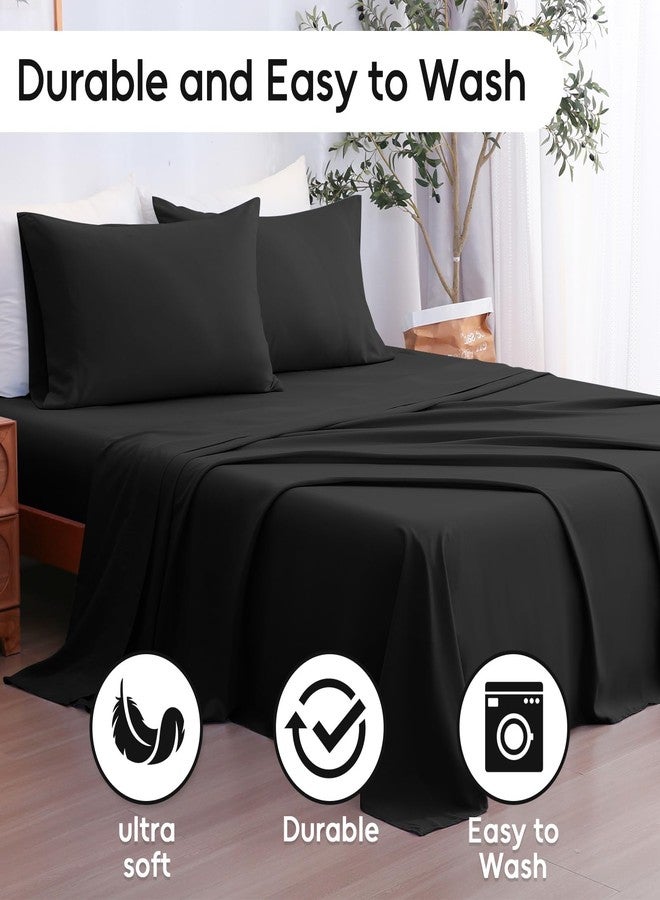 LONAVA Full Sheet Set 4 Pieces, Ultra Soft & Breathable Microbifer Sheets, 1600 Thread Count Hotel Luxury Oeko-Tex Bedding, 14-16 Inch Deep Pocket Durable Wrinkle Free Bedsheets, Black - Image 4