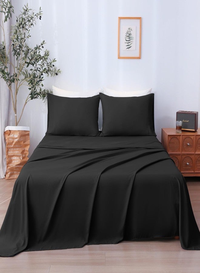 LONAVA Full Sheet Set 4 Pieces, Ultra Soft & Breathable Microbifer Sheets, 1600 Thread Count Hotel Luxury Oeko-Tex Bedding, 14-16 Inch Deep Pocket Durable Wrinkle Free Bedsheets, Black - Image 1