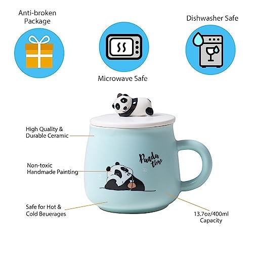 Mockery Funny Coffee Mug, Cute Ceramic Panda Mugs, Lovely Animal Tea Cups with 3D Panda Lid and Spoon, Best Gifts for Women, Mom, Kids, Family, Brothers and Friends (1PCS, 400ML) - Image 3
