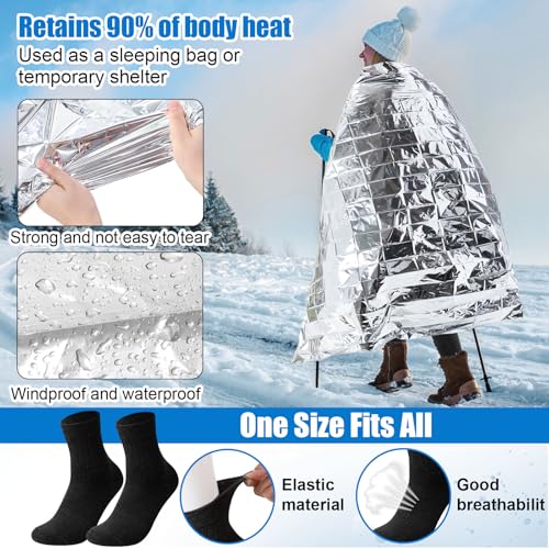 Jeere 180 Pcs Homeless Care Package Supplies Bulk Winter Emergency Thermal Blankets Warm Socks Touchscreen Gloves Space Blanket Survival for Cold Weather Outdoor for Men Women(Multi-Color) - Image 4