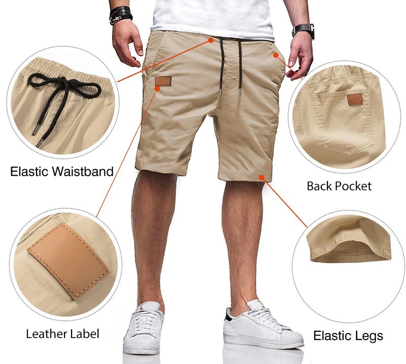JMIERR Mens Casual Shorts - Cotton Drawstring Summer Beach Stretch Waist Twill Chino Work Dress Golf Travel Essentials Shorts with Pockets for Men, M, S1 Khaki 2 - Image 3