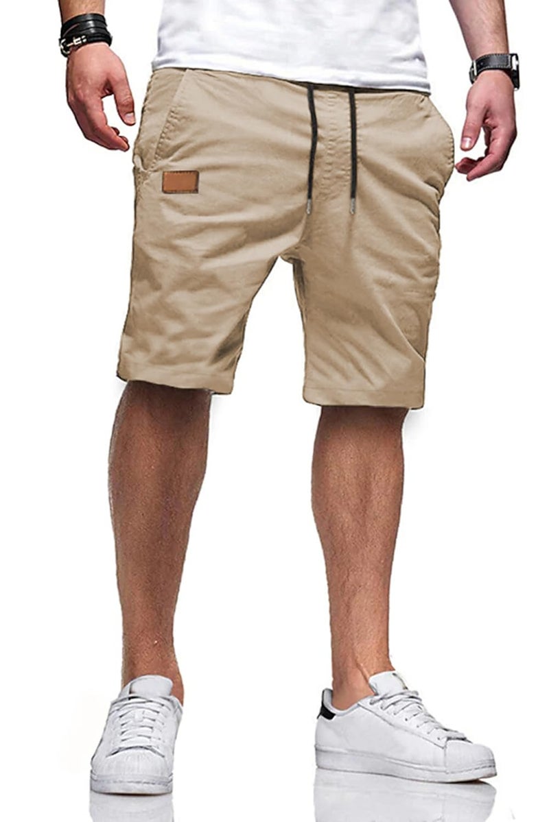 JMIERR Mens Casual Shorts - Cotton Drawstring Summer Beach Stretch Waist Twill Chino Work Dress Golf Travel Essentials Shorts with Pockets for Men, M, S1 Khaki 2 - Image 1