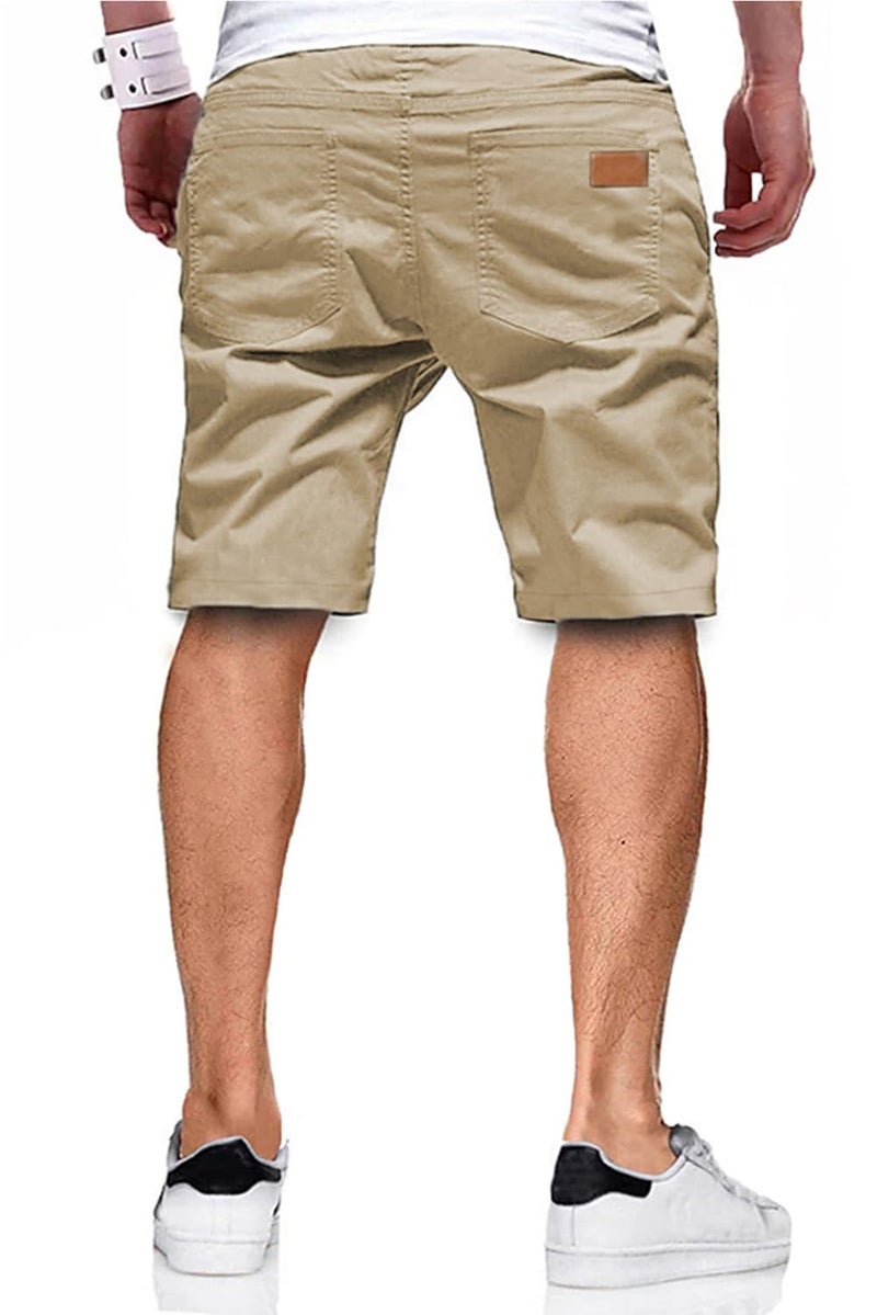 JMIERR Mens Casual Shorts - Cotton Drawstring Summer Beach Stretch Waist Twill Chino Work Dress Golf Travel Essentials Shorts with Pockets for Men, M, S1 Khaki 2 - Image 2