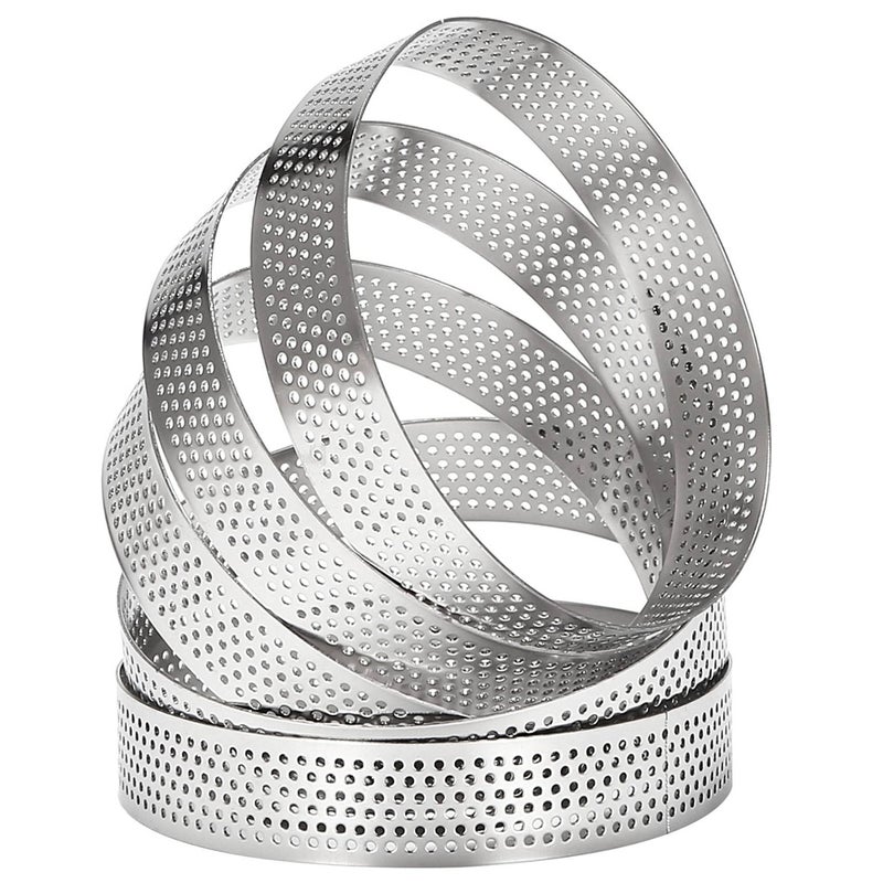 Hoadoek 10 Piezas de Anillos de Tarta Circulares con Agujeros de Acero Inoxidable Pastel de Frutas Quiches Molde de Mousse de Pastel Molde para Hornear de Cocina 10Cm - Image 1