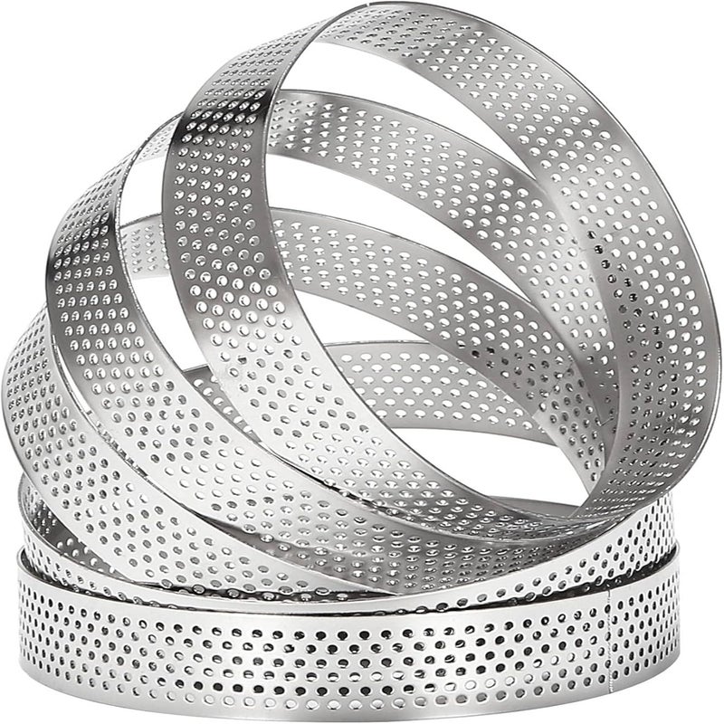 Hoadoek 10 Piezas de Anillos de Tarta Circulares con Agujeros de Acero Inoxidable Pastel de Frutas Quiches Molde de Mousse de Pastel Molde para Hornear de Cocina 10Cm - Image 2