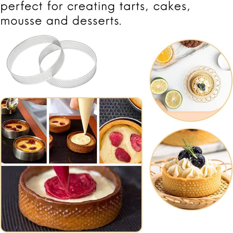 Hoadoek 10 Piezas de Anillos de Tarta Circulares con Agujeros de Acero Inoxidable Pastel de Frutas Quiches Molde de Mousse de Pastel Molde para Hornear de Cocina 10Cm - Image 5