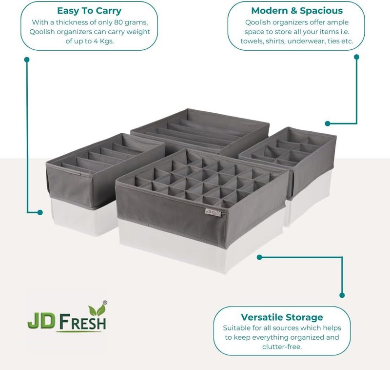 JD FRESH JD FRESH NonWoven 4 PCs Wardrobe Organizer For Clothes Cloth Organizer For Wardrobe Innerwear Undergarments Organizer For Women Wardrobe Shirt Pant Tshirt Dress Organizer Clothing Grey  - Image 3