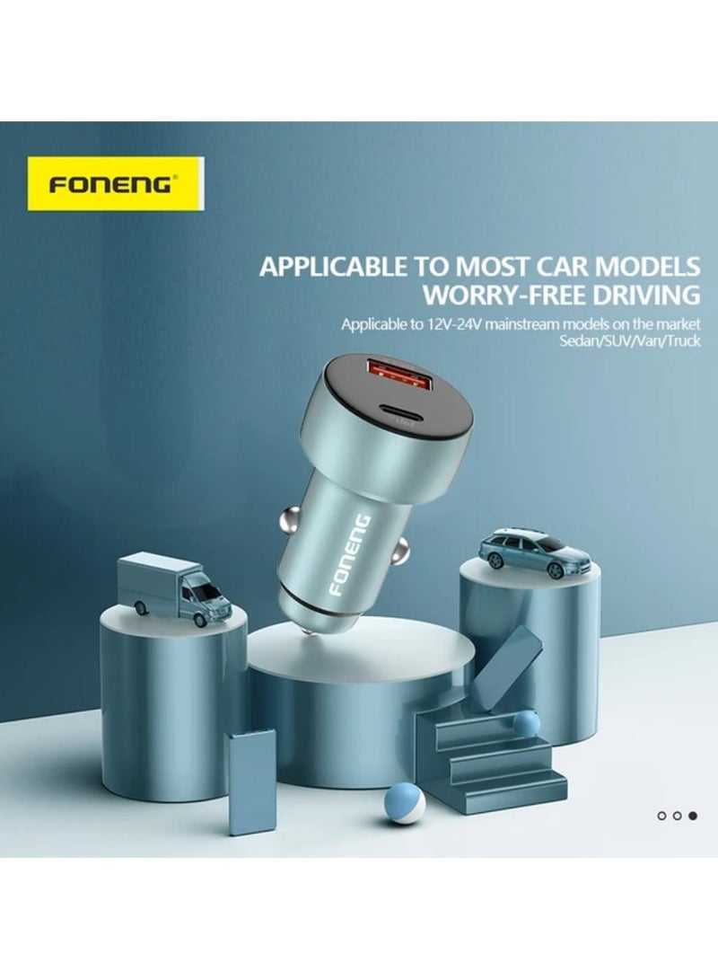 FONENG C18A+C 2-Port Car Charger 48W, Metal shell + secondary oxidation process Dual fast charging (PD30W+QC18W) stable and fast charging Built-in LCD digital display screen, calm anxiety - Image 4