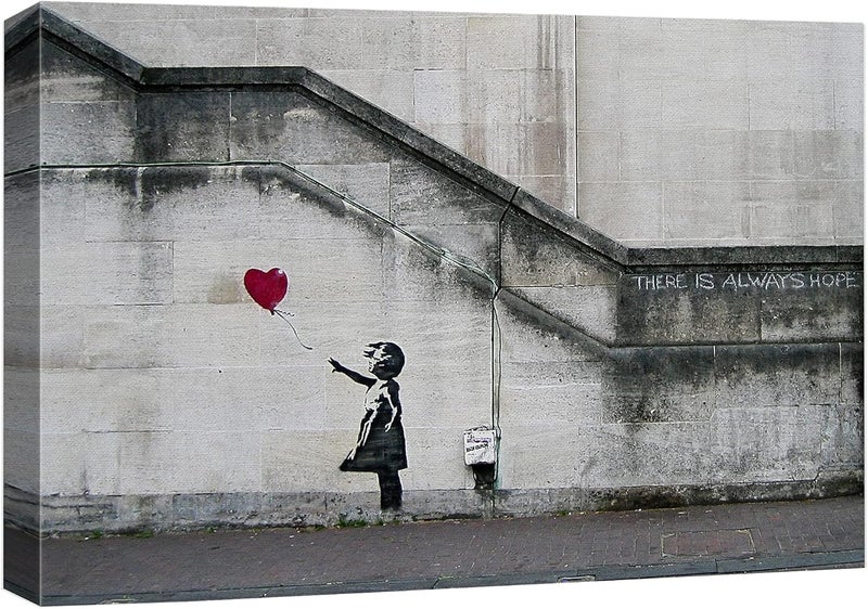 wall26 There is Always Hope Balloon Girl By Banksy Graffiti Canvas Prints Wall Art Canvas Wrap 30cm x 46cm - Image 1