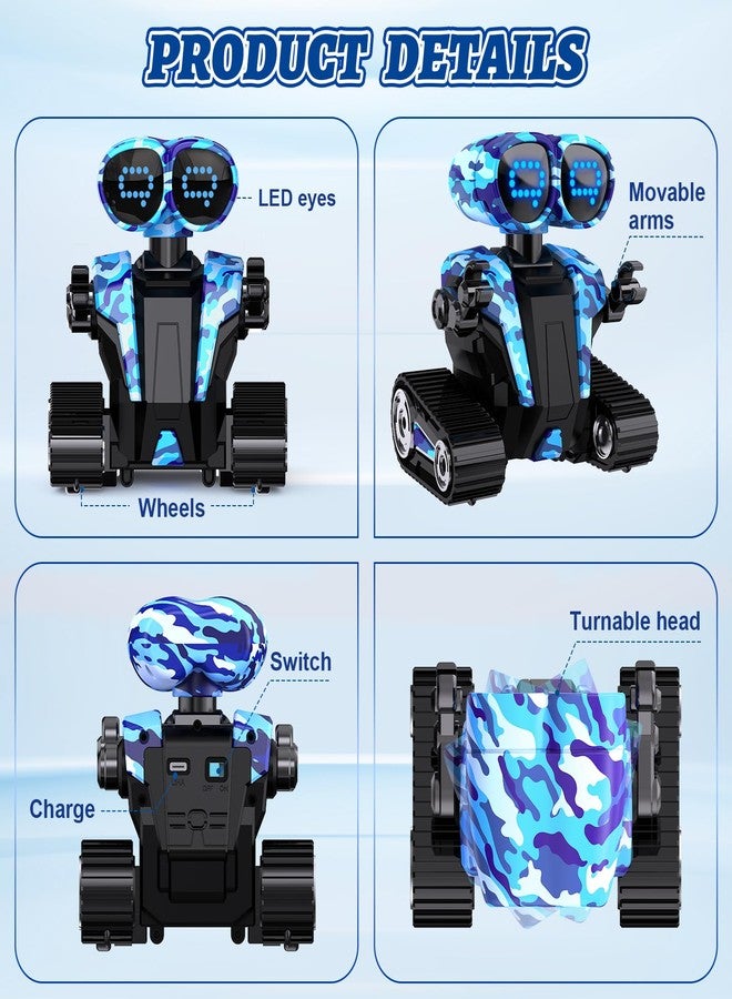 ألعاب روبوت MindPal، روبوتات قابلة لإعادة الشحن تعمل بالتحكم عن بعد للأطفال، مزودة بعيون LED، تعرض تلقائيًا رقصًا وغناءً، روبوتات إيمو للأولاد والبنات، لون أزرق مموه - Image 3