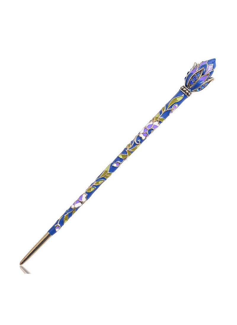 Generic Vintage Cloisonne Lotus Hairpin Hanfu Accessory Lotus Royal Blue 