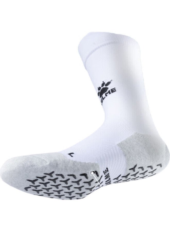 KELME Mid-Calf Socks, Non-Slip Silicone Socks, Thickened Terry Bottom, Soccer Socks, Basketball Socks, Running Socks For Men And Women, White And Black, One Size Fits All - Image 1