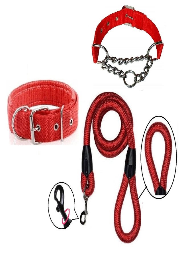 Hachiko:-(Combo of 3) Amazing Quality Nylon Padded Adjustable Dog Choke Collar+Collar+Rope(Small,Red) - Image 1