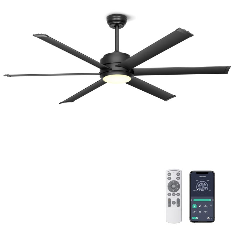 Ohniyou 60" Industrial Ceiling Fan with Lights - Remote & APP Control, Dimmable, DC Motor, Outdoor Fan with Aluminum Blades for Patio Living Room, Black - Image 1