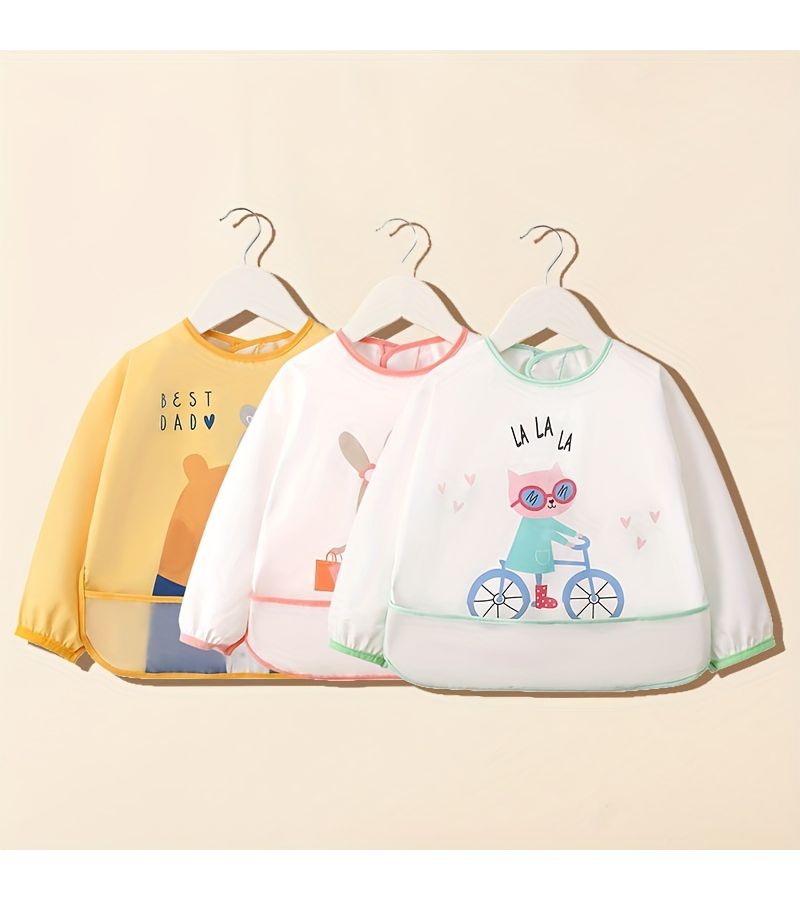 مريلة أطفال بيضاء بأكمام طويلة مطبوعة بنقشة التمساح للأطفال من عمر 6 إلى 72 شهرًا - Image 4