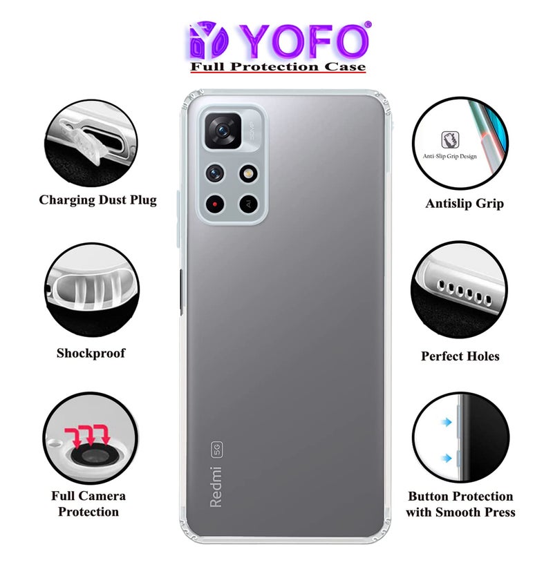 YOFO Back Cover for Mi Redmi Note 11T (5G)/Poco M4 Pro (5G) (Flexible|Silicone|Transparent|Camera Protection|DustPlug) - Image 2