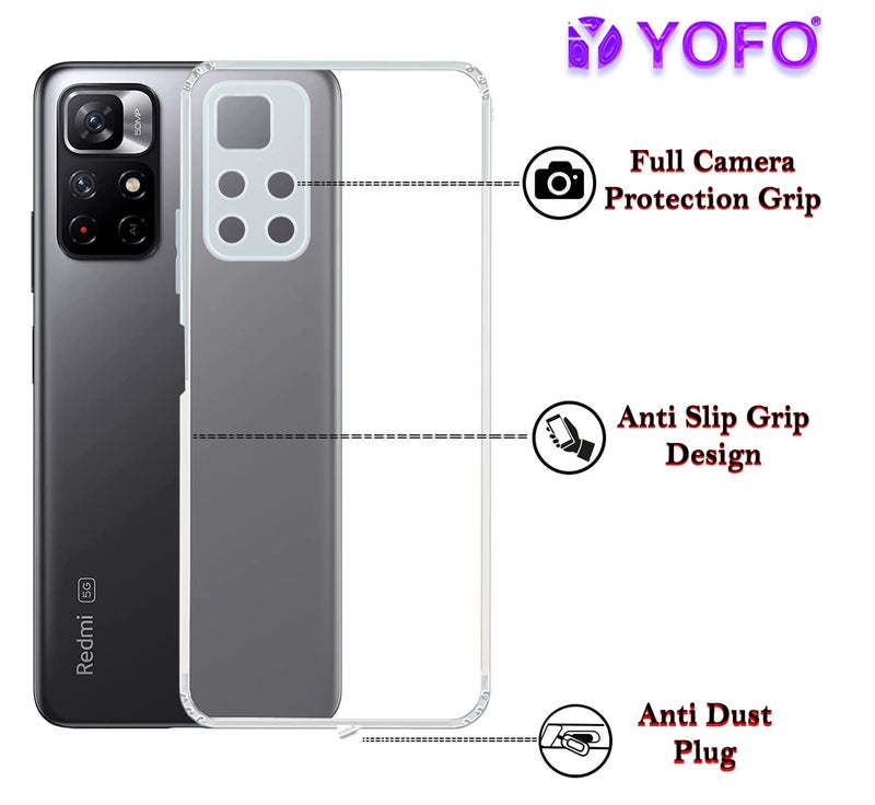 YOFO Back Cover for Mi Redmi Note 11T (5G)/Poco M4 Pro (5G) (Flexible|Silicone|Transparent|Camera Protection|DustPlug) - Image 3