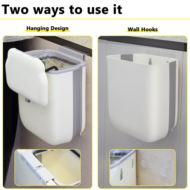 Soddeph 3.2 Gallon Foldable Hanging Trash Can with Lid for Cabinet Door,Kitchen Compost Bin,Wall-Mounted Plastic Garbage Can for Countertop or Under Sink, Bathroom and RV (Beige with lid) - Image 5