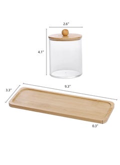 MahMir MahMir Bathroom Jars Qtip Holder Apothecary Jars Acrylic Cotton Ball Holder Clear Bathroom Canisters with Bamboo Lids for Cotton Swab Cotton Brush 3 Jars and 1 Tray Pack  - Image 2