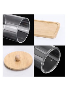 MahMir MahMir Bathroom Jars Qtip Holder Apothecary Jars Acrylic Cotton Ball Holder Clear Bathroom Canisters with Bamboo Lids for Cotton Swab Cotton Brush 3 Jars and 1 Tray Pack  - Image 3