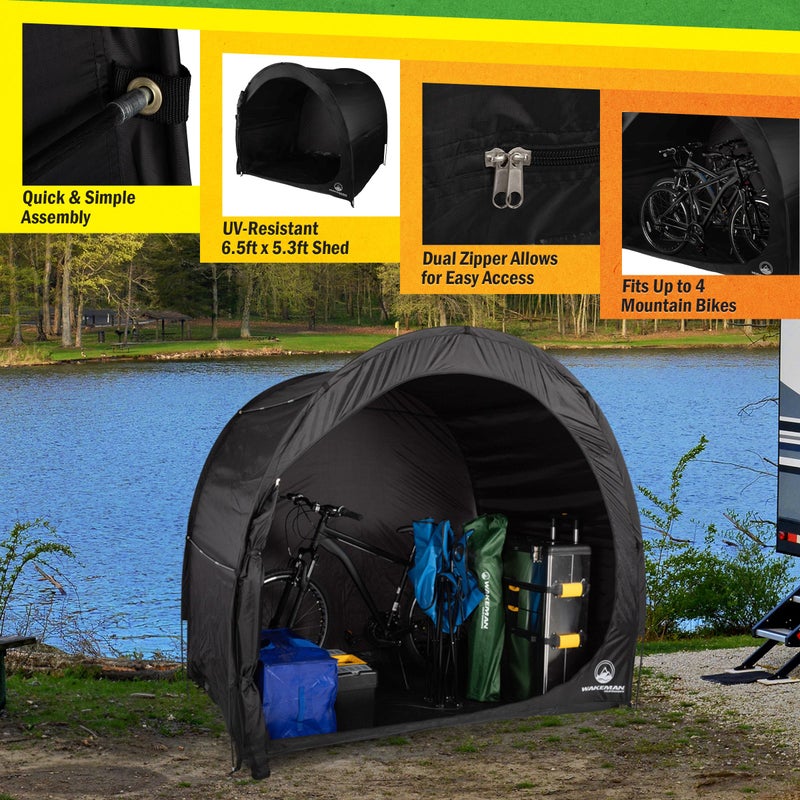 Wakeman Bike Storage Shed - 6.5x5.3x5.3 Bike Cover Holds up to 4 Bicycles - Water and UV-Resistant Pop Up Tent with Carry Bag by Wakeman Outdoors (Black) - Image 3
