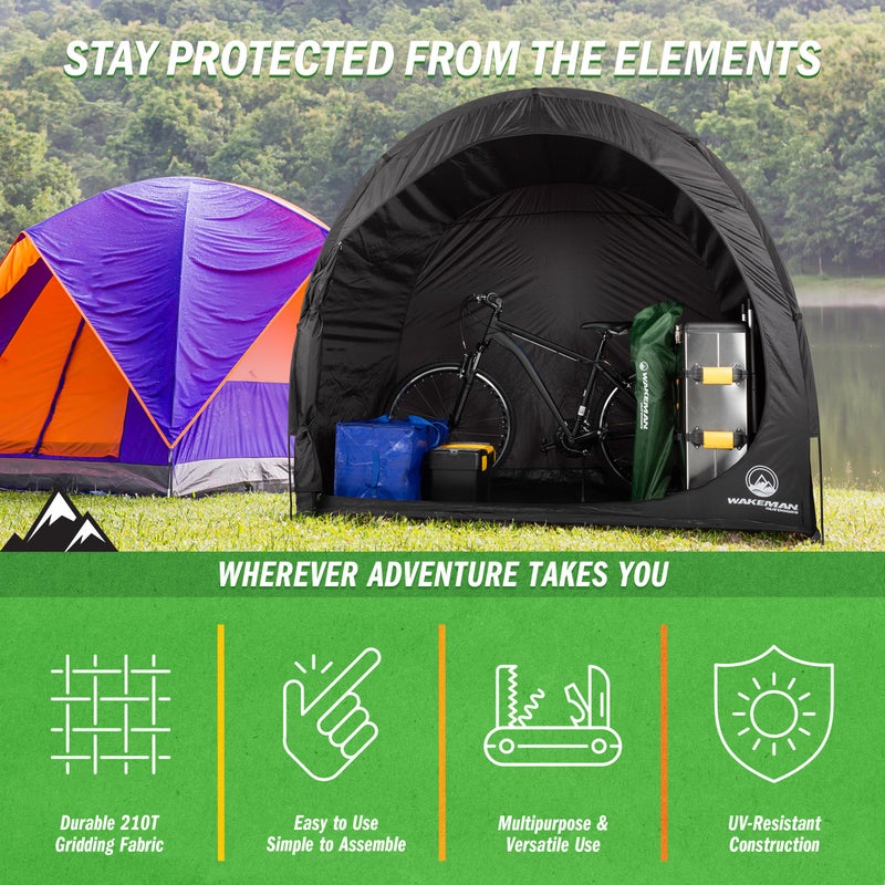Wakeman Bike Storage Shed - 6.5x5.3x5.3 Bike Cover Holds up to 4 Bicycles - Water and UV-Resistant Pop Up Tent with Carry Bag by Wakeman Outdoors (Black) - Image 2