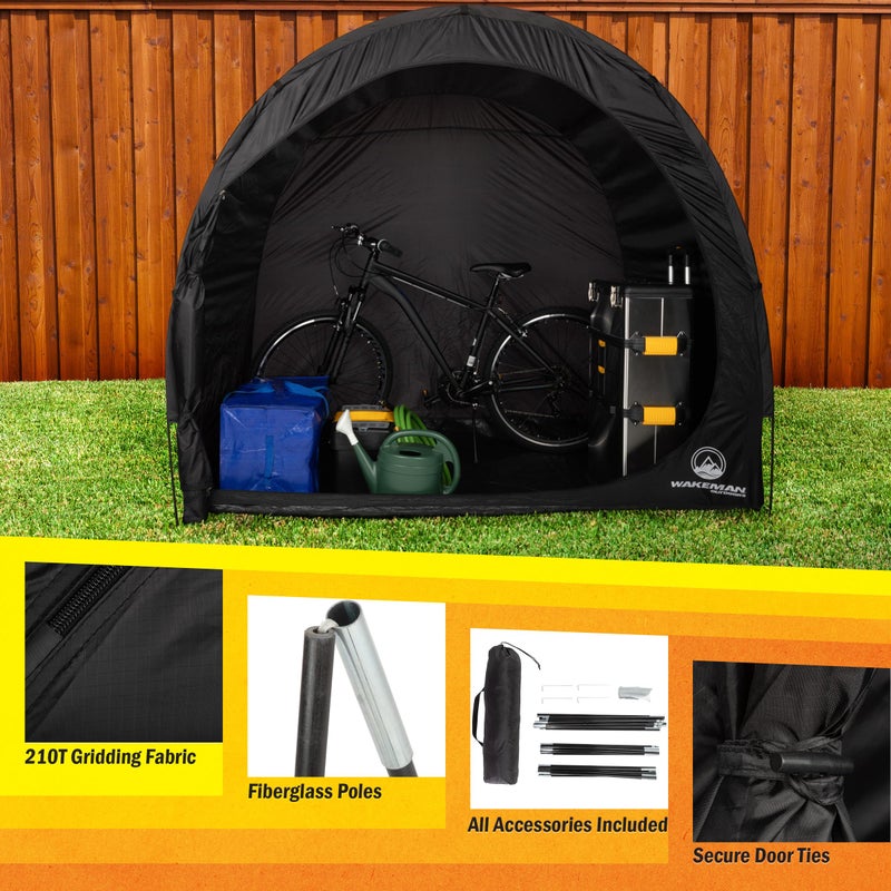 Wakeman Bike Storage Shed - 6.5x5.3x5.3 Bike Cover Holds up to 4 Bicycles - Water and UV-Resistant Pop Up Tent with Carry Bag by Wakeman Outdoors (Black) - Image 4