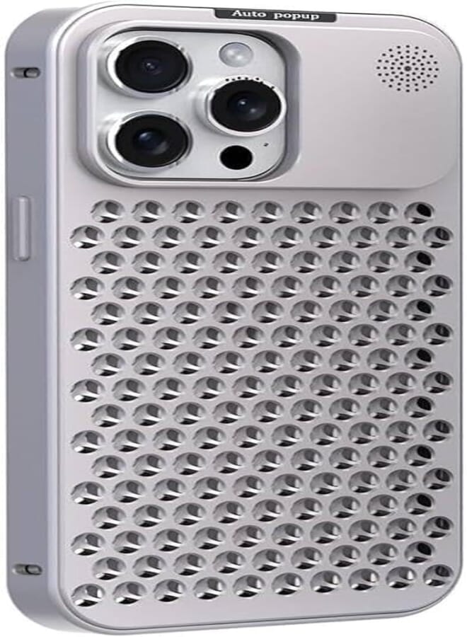 Next Store TPU Phone Case Hollow Out Heat Dissipation with TPU Frame Cooling Feature, Compatible with iPhone 15 Pro Max, Removable Cover (Silver)