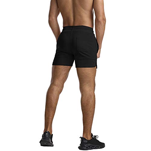 EVERWORTH Men's Solid Gym Workout Shorts Bodybuilding Running Fitted Training Jogging Short Pants with Zipper Pocket Black XL - Image 3