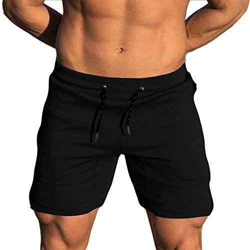 EVERWORTH Men's Solid Gym Workout Shorts Bodybuilding Running Fitted Training Jogging Short Pants with Zipper Pocket Black XL - Image 1