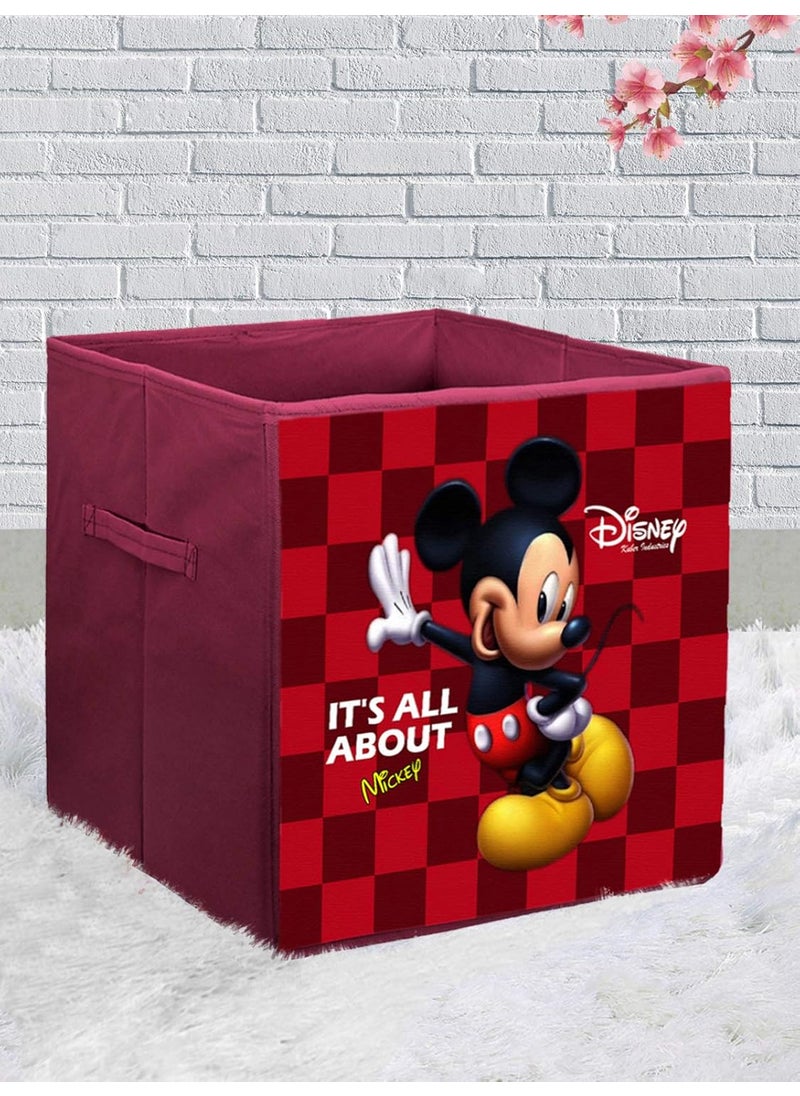 Kuber Industries Kuber Industries Disney Mickey Mouse Print Non Woven Fabric Foldable Cube Cloth Toy, Books Storage Box Wardrobe Organiser with Handle (Maroon, Large, 3 Pieces)  - Image 2