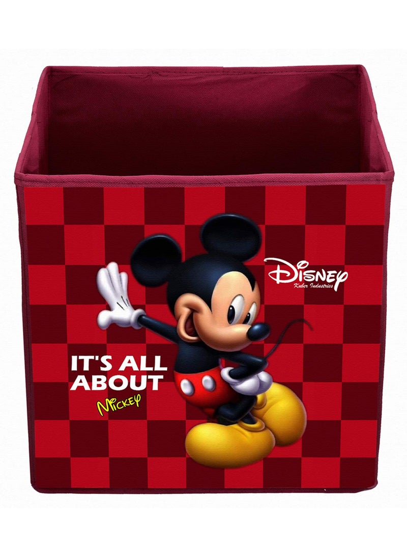 Kuber Industries Kuber Industries Disney Mickey Mouse Print Non Woven Fabric Foldable Cube Cloth Toy, Books Storage Box Wardrobe Organiser with Handle (Maroon, Large, 3 Pieces)  - Image 3